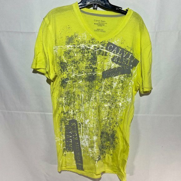 Calvin Klein Wide V Neck T Shirt Yellow - Picture 1 of 5